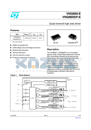 VNQ860SP13TR-E datasheet - Quad channel high side driver