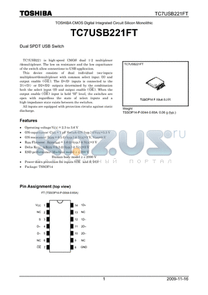 TC7USB221FT datasheet - Dual SPDT USB Switch