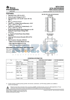 SN74LVC244ADWG4 datasheet - OCTAL BUFFER/DRIVER WITH 3-STATE OUTPUTS