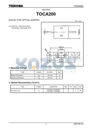 TOCP200X datasheet - DUPLEX TYPE OPTICAL ADAPTER