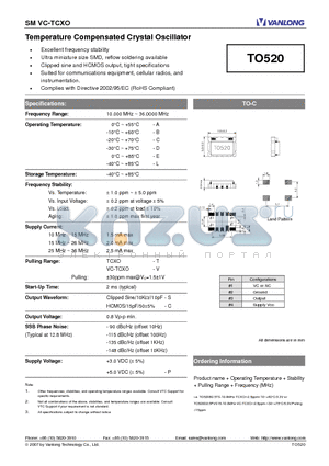 TO520 datasheet - Temperature Compensated Crystal Oscillator