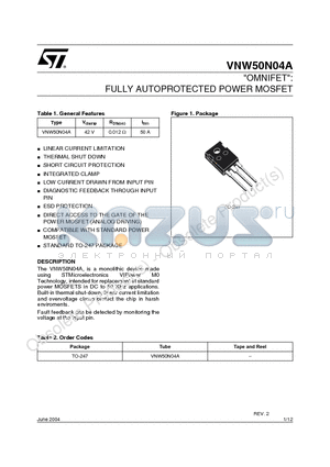 VNW50N04A datasheet - FULLY AUTOPROTECTED POWER MOSFET