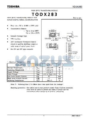 TODX283 datasheet - Fiber optic transceiving module
