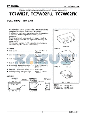 TC7W02FU datasheet - DUAL 2-INPUT NOR GATE