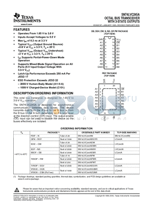 SN74LVC245A datasheet - OCTAL BUS TRANSCEIVER WITH 3-STATE OUTPUTS