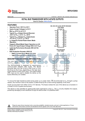 SN74LVC245ADBRG4 datasheet - OCTAL BUS TRANSCEIVER WITH 3-STATE OUTPUTS