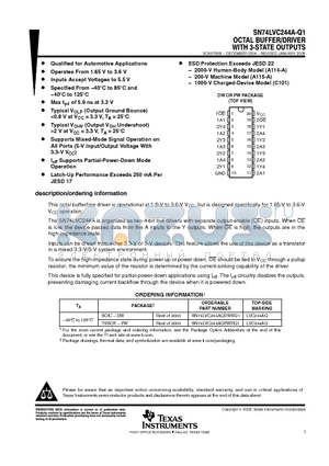 SN74LVC244AQDWRQ1 datasheet - OCTAL BUFFER/DRIVER WITH 3-STATE OUTPUTS