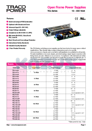 TOL10-05 datasheet - Open Frame Power Supplies