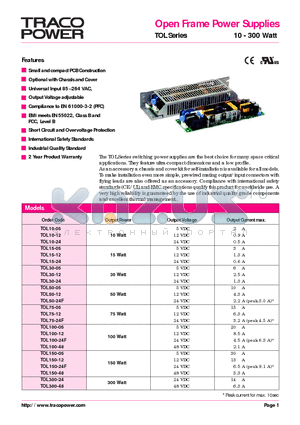 TOL150-24F datasheet - Open Frame Power Supplies