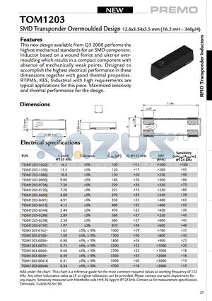 TOM1203-0041K datasheet - SMD Transponder Overmoulded Design