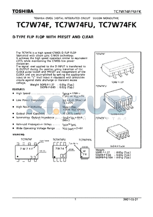 TC7W74FU datasheet - D-TYPE FLIP FLOP WITH PRESET AND CLEAR