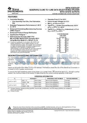 SN74LVC257AMPWREP datasheet - QUADRUPLE 2-LINE TO 1-LINE DATA SELECTOR/MULTIPLEXER WITH 3-STATE OUTPUTS