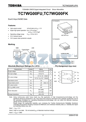 TC7WG00FK_09 datasheet - TOSHIBA CMOS Digital Integrated Circuit Silicon Monolithic