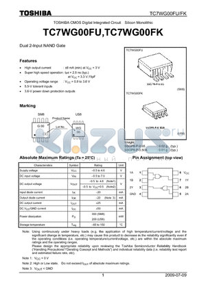 TC7WG00FU_09 datasheet - TOSHIBA CMOS Digital Integrated Circuit Silicon Monolithic