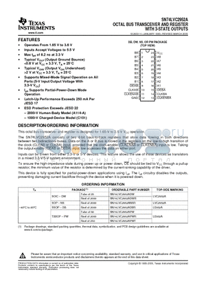 SN74LVC2952ADWE4 datasheet - OCTAL BUS TRANSCEIVER AND REGISTER WITH 3-STATE OUTPUTS