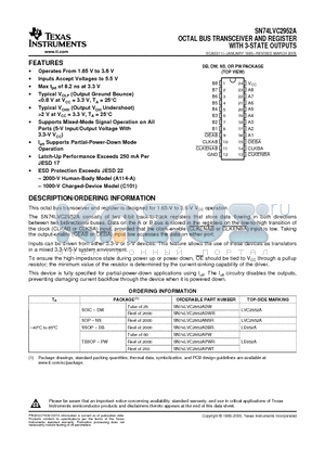SN74LVC2952ADGVR datasheet - OCTAL BUS TRANSCEIVER AND REGISTER WITH 3-STATE OUTPUTS