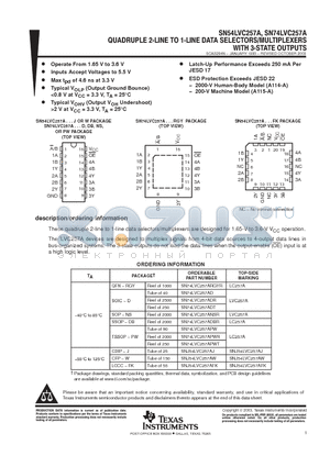 SN74LVC257APWT datasheet - QUADRUPLE 2 LINE TO 1 LINE DATA SELECTORS/ MULTIPLEXERS WITH 3 STATE OUTPUTS