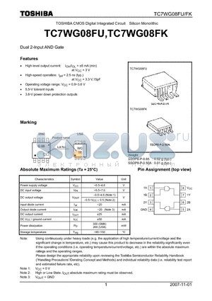 TC7WG08FU datasheet - CMOS Digital Integrated Circuit Silicon Monolithic Dual 2-Input AND Gate