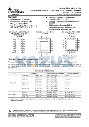 SN74LVC257APWTE4 datasheet - QUADRUPLE 2-LINE TO 1-LINE DATA SELECTORS/MULTIPLEXERS WITH 3-STATE OUTPUTS