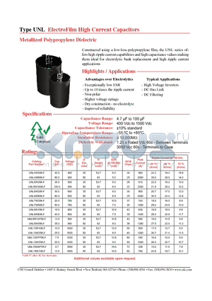 UNL9W13P5KS-F datasheet - ElectroFilm High Current Capacitors