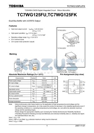 TC7WG125FU datasheet - CMOS Digital Integrated Circuit Silicon Monolithic Dual Bus Buffer with 3-STATE Output