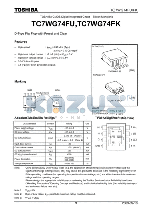 TC7WG74FK_09 datasheet - D-Type Flip Flop with Preset and Clear