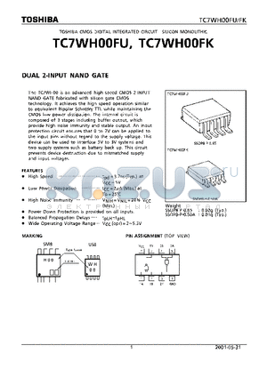 TC7WH00FU_01 datasheet - CMOS DIGITAL INTEGRATED CIRCUIT SILICON MONOLITHIC DUAL 2-INPUT NAND GATE