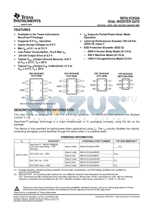 SN74LVC2G04DBVRG4 datasheet - DUAL INVERTER GATE