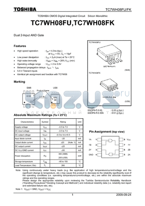 TC7WH08FU_09 datasheet - Dual 2-Input AND Gate