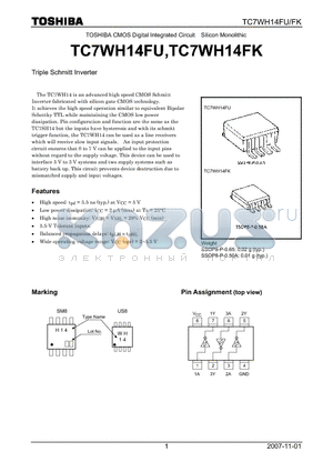 TC7WH14FK datasheet - CMOS Digital Integrated Circuit Silicon Monolithic Triple Schmitt Inverter