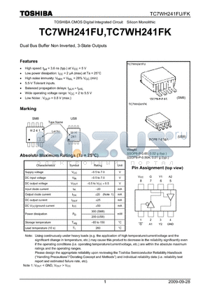 TC7WH241FU_09 datasheet - Dual Bus Buffer Non Inverted, 3-State Outputs