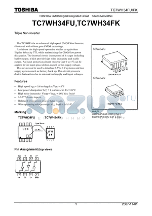TC7WH34FK datasheet - CMOS Digital Integrated Circuit Silicon Monolithic Triple Non-Inverter