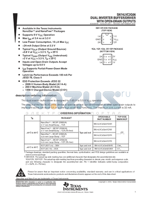 SN74LVC2G06YEAR datasheet - DUAL INVERTER BUFFER/DRIVER WITH OPEN DRAIN OUTPUTS