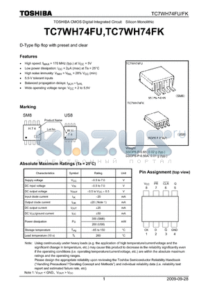 TC7WH74FK_09 datasheet - D-Type flip flop with preset and clear