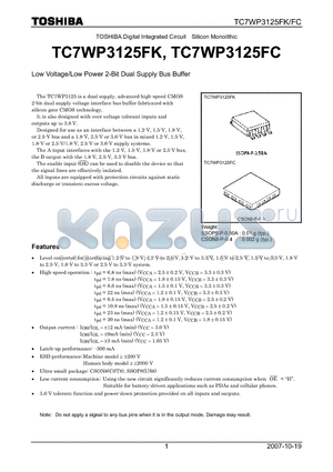 TC7WP3125FC datasheet - Digital Integrated Circuit Silicon Monolithic Low Voltage/Low Power 2-Bit Dual Supply Bus Buffer