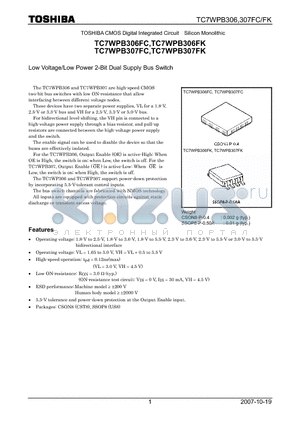 TC7WPB306FC datasheet - CMOS Digital Integrated Circuit Silicon Monolithic Low Voltage/Low Power 2-Bit Dual Supply Bus Switch