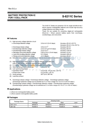 S-8211CAA-I6T1G datasheet - BATTERY PROTECTION IC FOR 1-CELL PACK
