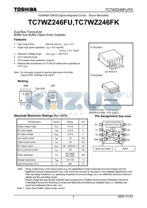 TC7WZ246FU datasheet - CMOS Digital Integrated Circuit Silicon Monolithic Dual Bus Transceiver Buffer And Buffer (Open Drain Outputs)