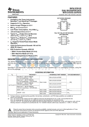 SN74LVC2G125YEPR datasheet - DUAL BUS BUFFER GATE WITH 3 STATE OUTPUTS