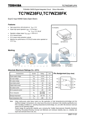 TC7WZ38FK datasheet - CMOS Digital Integrated Circuit Silicon Monolithic Dual 2 Input NAND Gate (Open Drain)