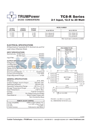 TC8-17S483.3R datasheet - DC/DC CONVERTERS 2:1 Input, 12.5 to 20 Watt