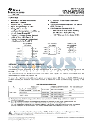 SN74LVC2G126YZPR datasheet - DUAL BUS BUFFER GATE WITH 3-STATE OUTPUTS