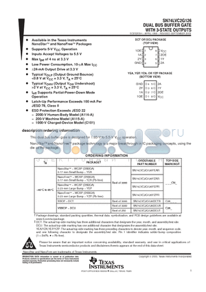 SN74LVC2G126YZAR datasheet - DUAL BUS BUFFER GATE WITH 3-STATE OUTPUTS