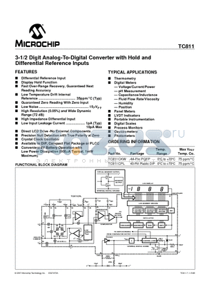 TC811CKW datasheet - 3-1/2 Digit Analog-To-Digital Converter with Hold and Differential Reference Inputs