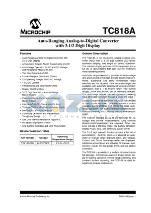 TC818 datasheet - Auto-Ranging Analog-to-Digital Converter with 3-1/2 Digit Display