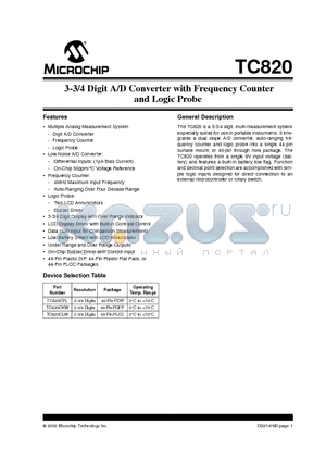 TC820CLW datasheet - 3-3/4 Digit A/D Converter with Frequency Counter and Logic Probe