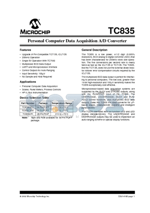 TC835CBU datasheet - Personal Computer Data Acquisition A/D Converter