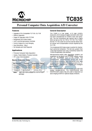 TC835CPI datasheet - Personal Computer Data Acquisition A/D Converter