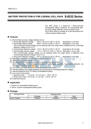 S-8232NCFT-T2-G datasheet - BATTERY PROTECTION IC FOR 2-SERIAL-CELL PACK