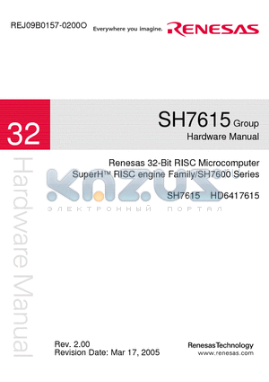 SH7615 datasheet - 32-Bit RISC Microcomputer SuperH RISC engine Family/SH7600 Series